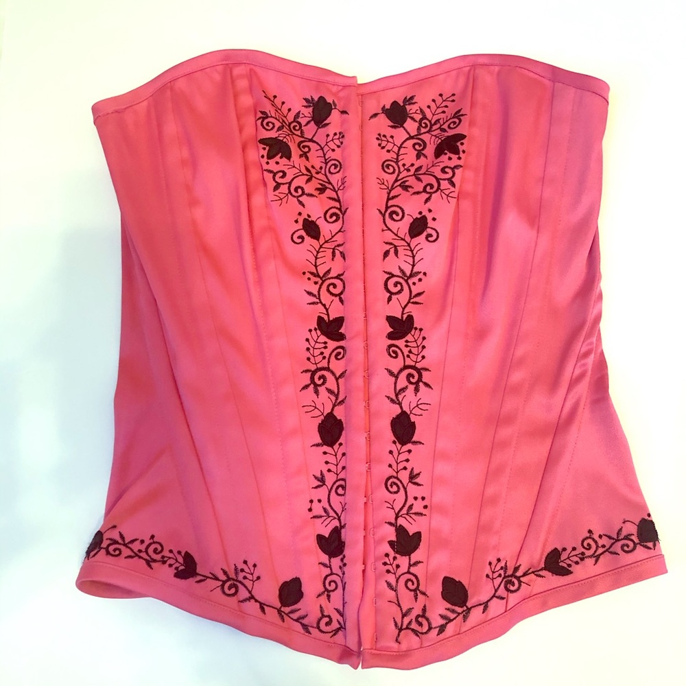 Hot pink satin bustier corset